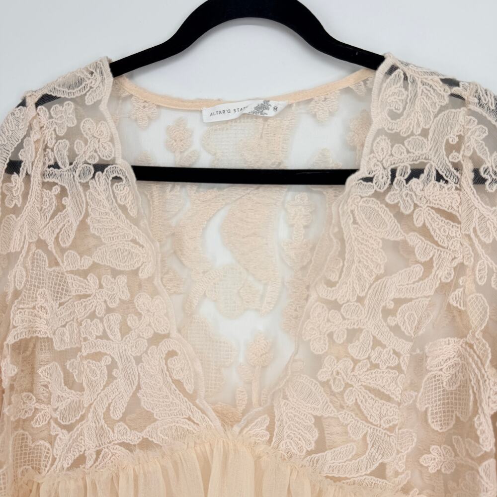 Altar’d State Cream Sheer Rosemary Lace Ethereal Tunic Top Womens Medium - Picture 8 of 13
